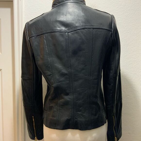MICHAEL Michael Kors Leather Moto Jacket Front Zip Leather Jacket - Picture 7 of 15